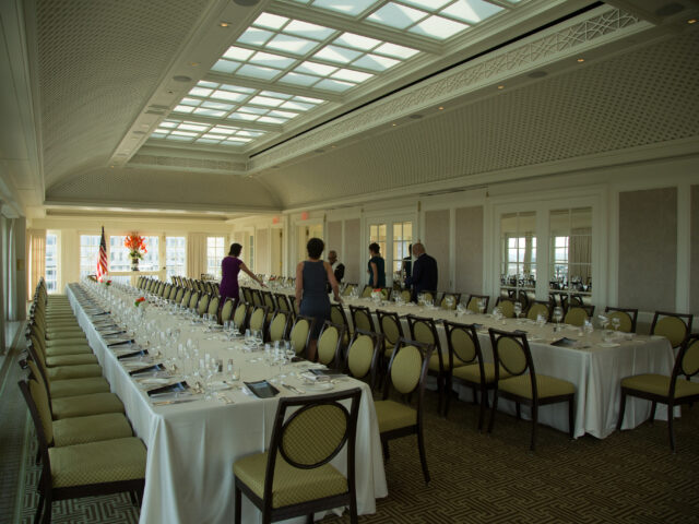 Dinner - Table settings for 92 people.